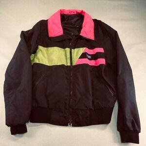 CB Sports Mens XL Jacket Black Pink Green Colorblock Retro 1986 Zipper Pockets